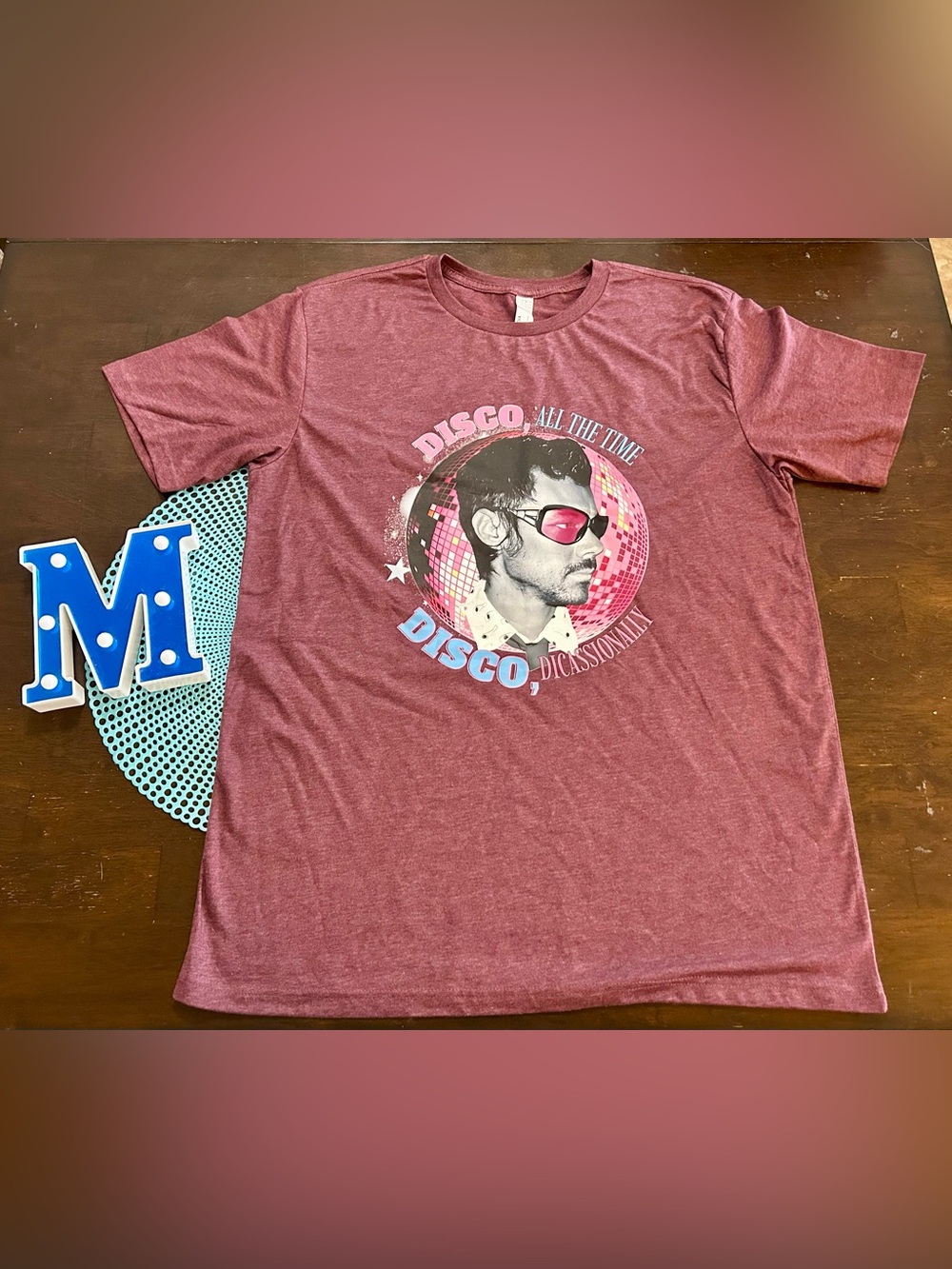 Men's Maroon Short-Sleeve Disco Graphic Tee